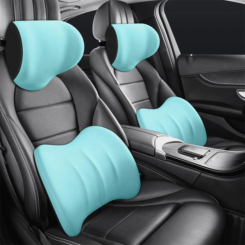 Ergonomic headrest and lumbar cushion for car seats