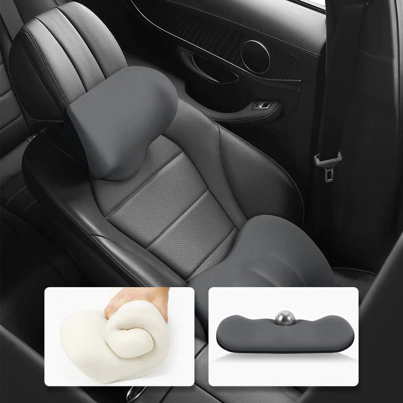 Ergonomic headrest and lumbar cushion for car seats